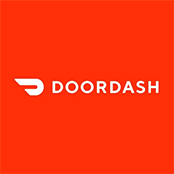 Doordash logo on an orange background.